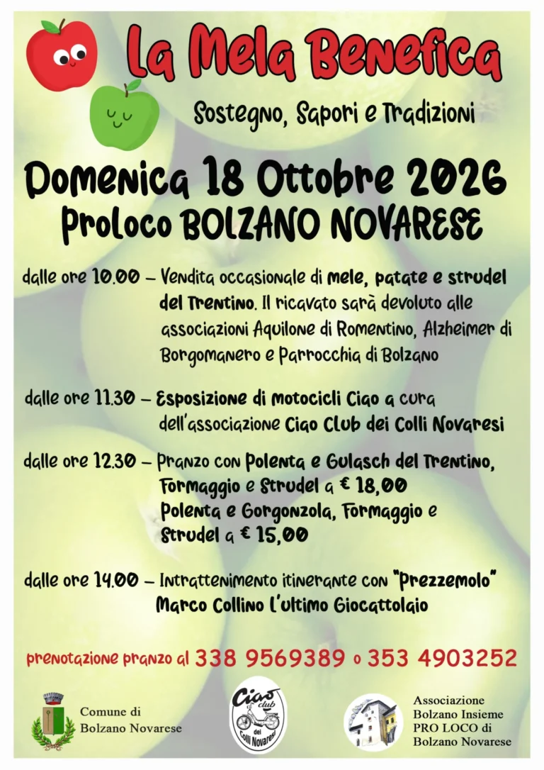 Locandina 23ª La Mela Benefica – Bolzano Novarese, 18 ottobre